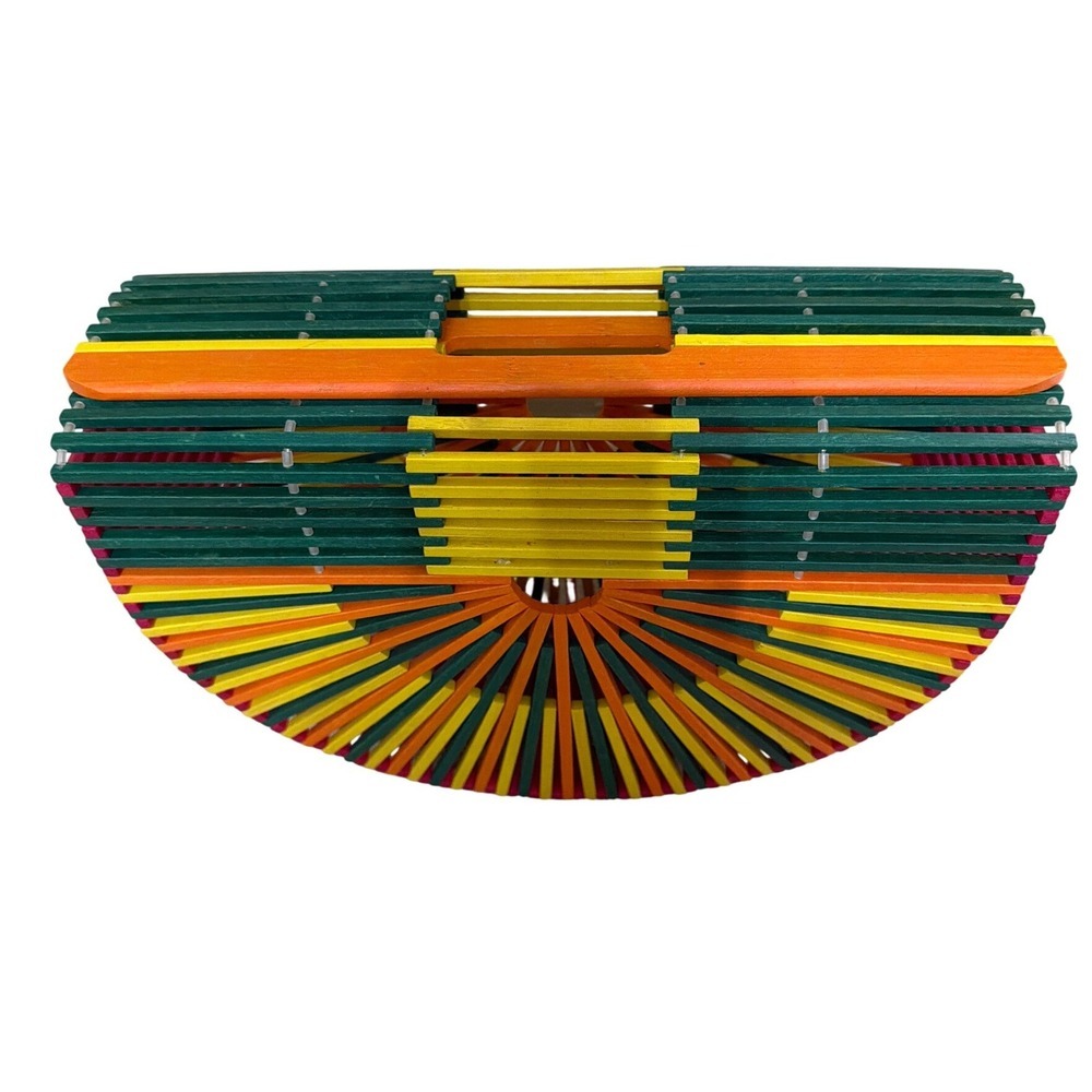 Bamboo Cage Clutch Womens Small Multicolor Rainbow Ark Style Bag - Picture 3 of 8